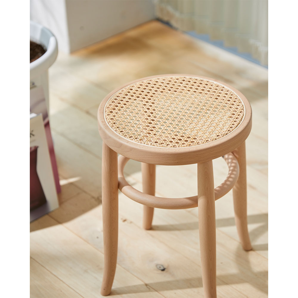 秋田木工 スツール「209-R」座面高43cm ブナ材白木塗装/座面籐張り