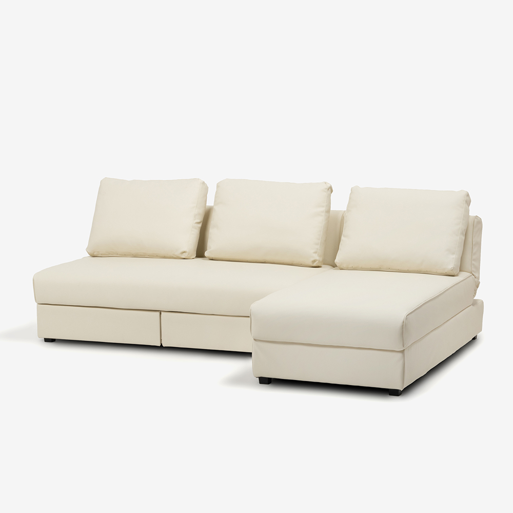 カウチソファ2点セット ソファベッド「パズル」ソフトレザー