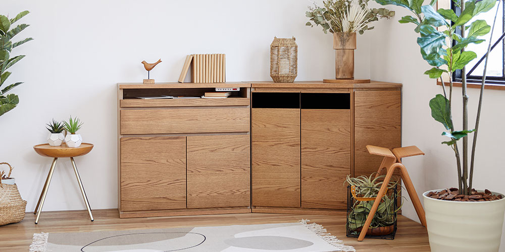 コーナーサイドボード 「ノーク2」幅89cm 木扉の位置 向かって右側 全2