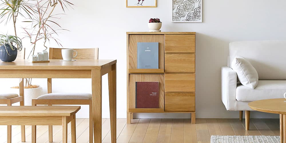 マガジンレコードラック「レッチェ」幅68.3cm ホワイトオーク材