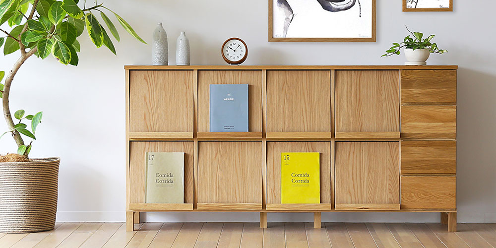 マガジンレコードラック「レッチェ」幅180.4cm ホワイトオーク材