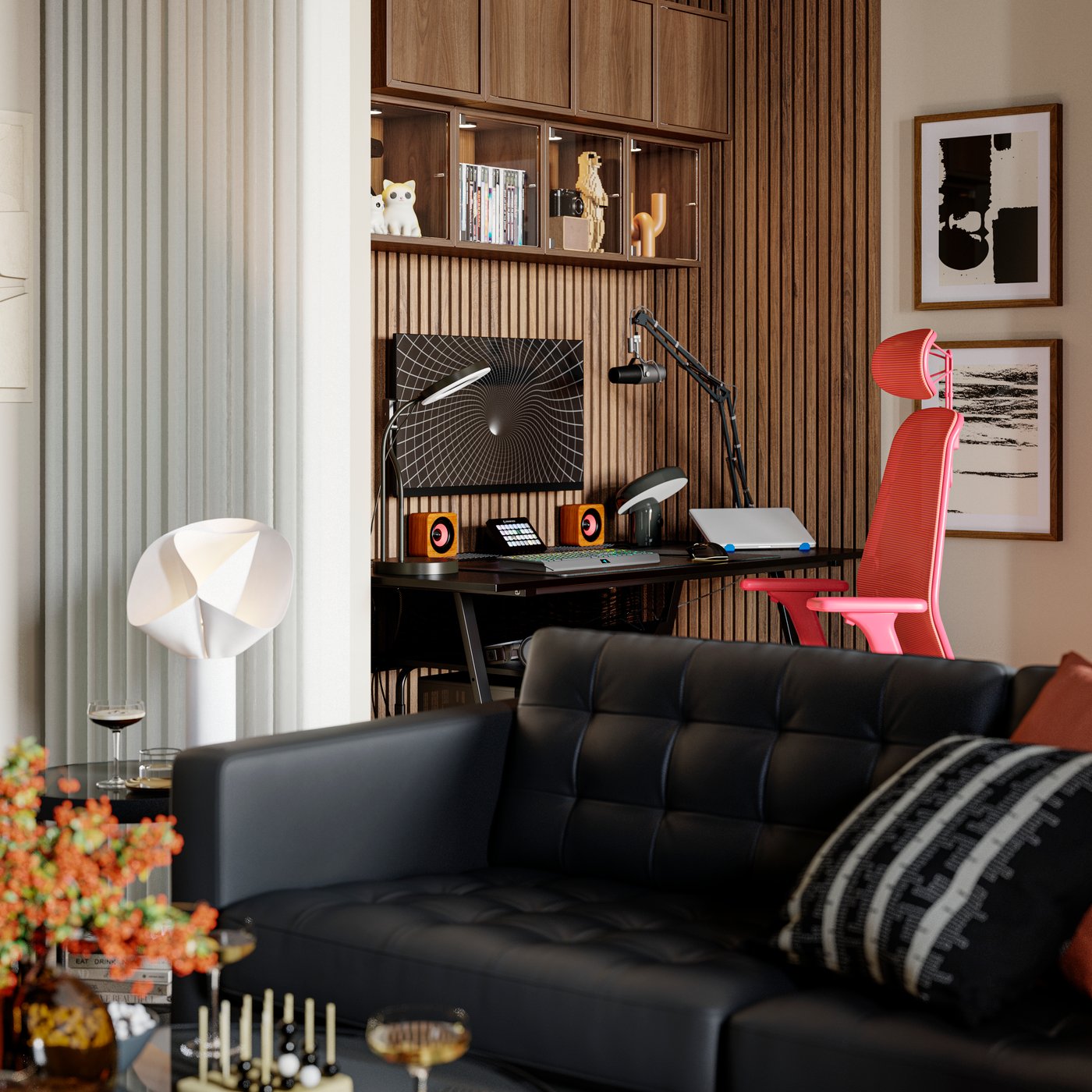 IKEA イケア LANDSKRONA 黒合成皮革 カウチソファ オットマン付き IKEA