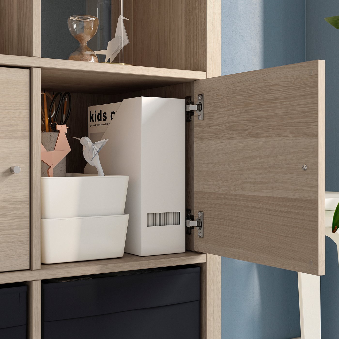 KALLAX カラックス シェルフユニット 扉付き, ホワイトステインオーク