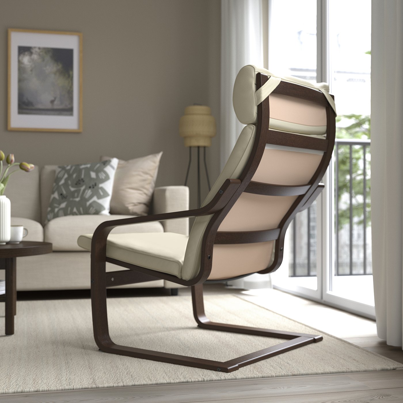 POÄNG ポエング パーソナルチェア, ブラウン/グローセ エッグシェル - IKEA