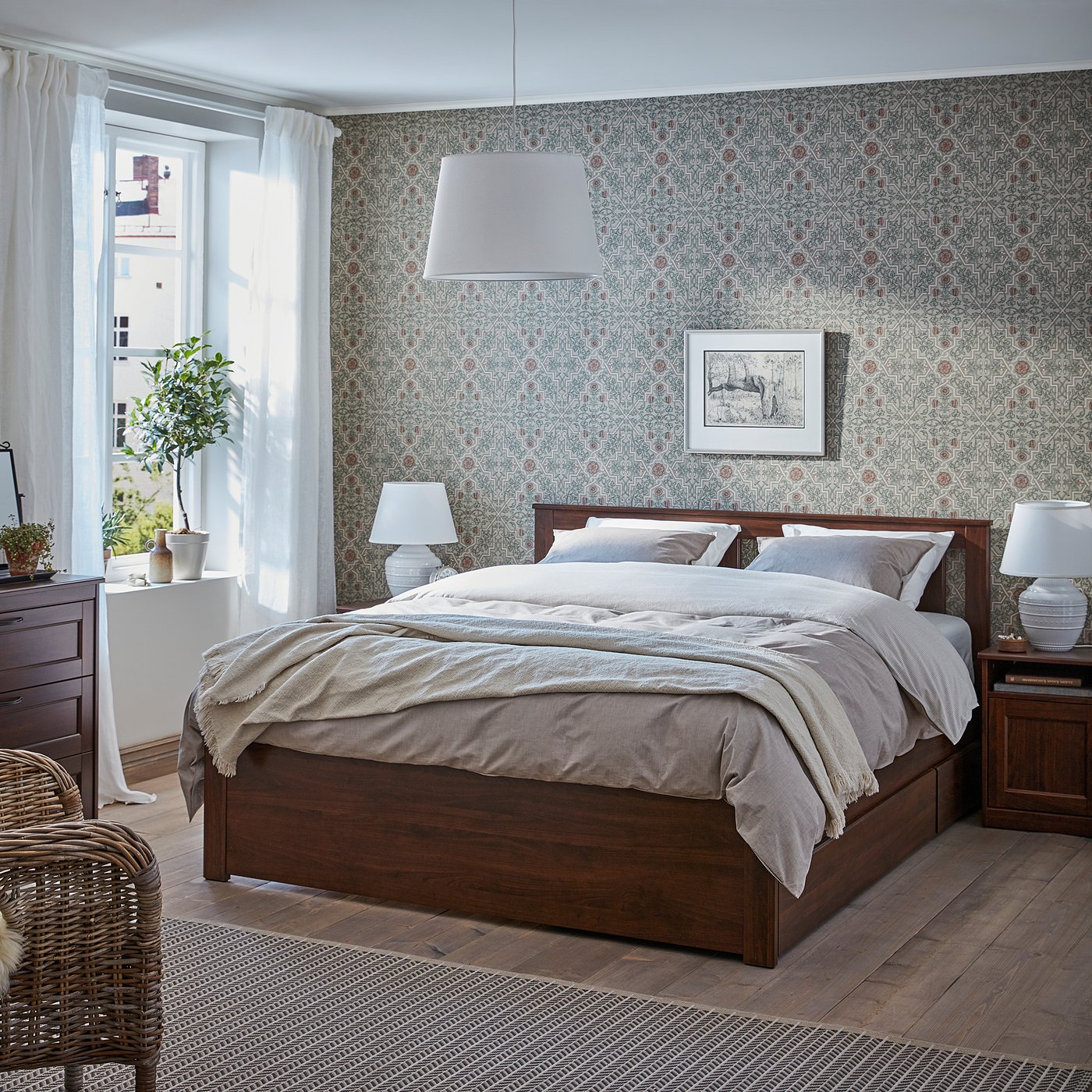 SONGESAND ソンゲサンド ベッドフレーム 収納ボックス4個付き