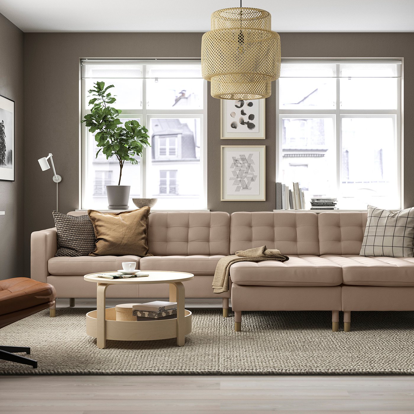 LANDSKRONA ランズクローナ 4人掛けソファ 寝椅子付き, グラン/ボーム