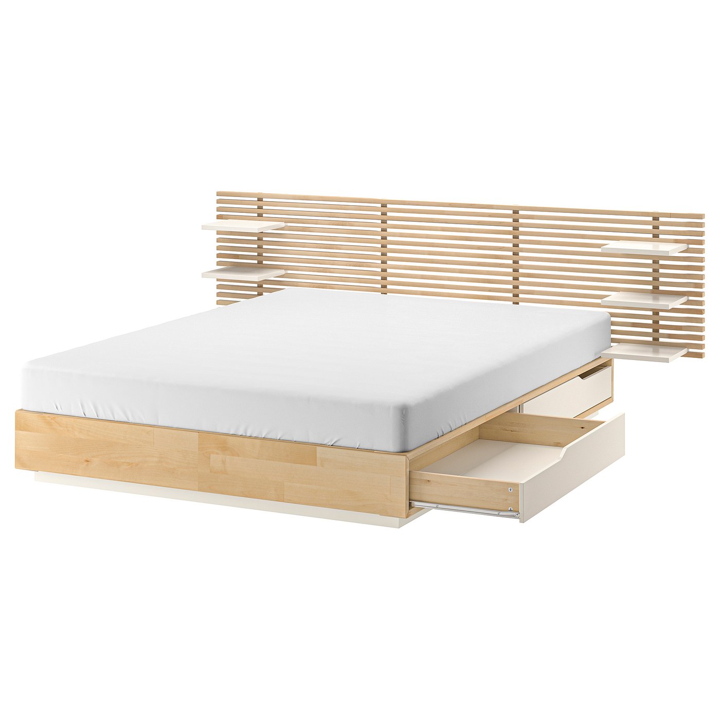 MANDAL bed frame with headboard, birch/white, 551/8x783/4