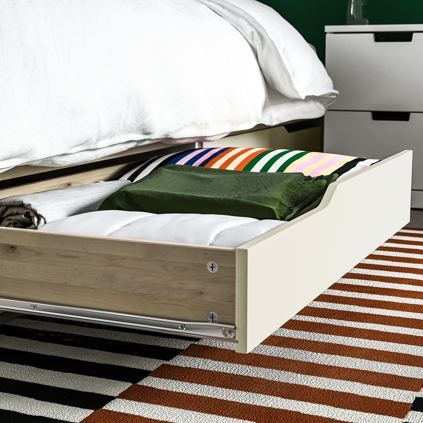 MANDAL bed frame with storage, birch/white, Queen - IKEA