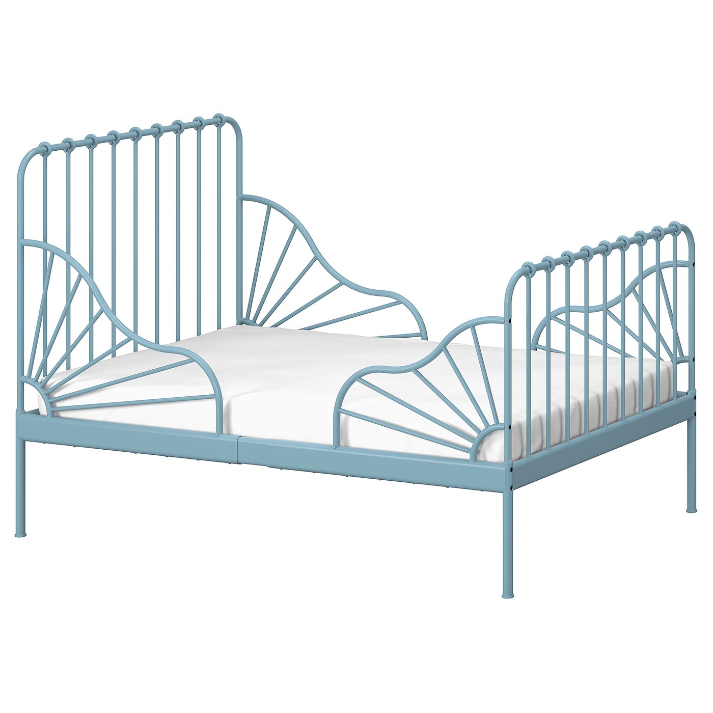 MINNEN ext bed frame with slatted bed base, gray-blue, 381/4x743/4