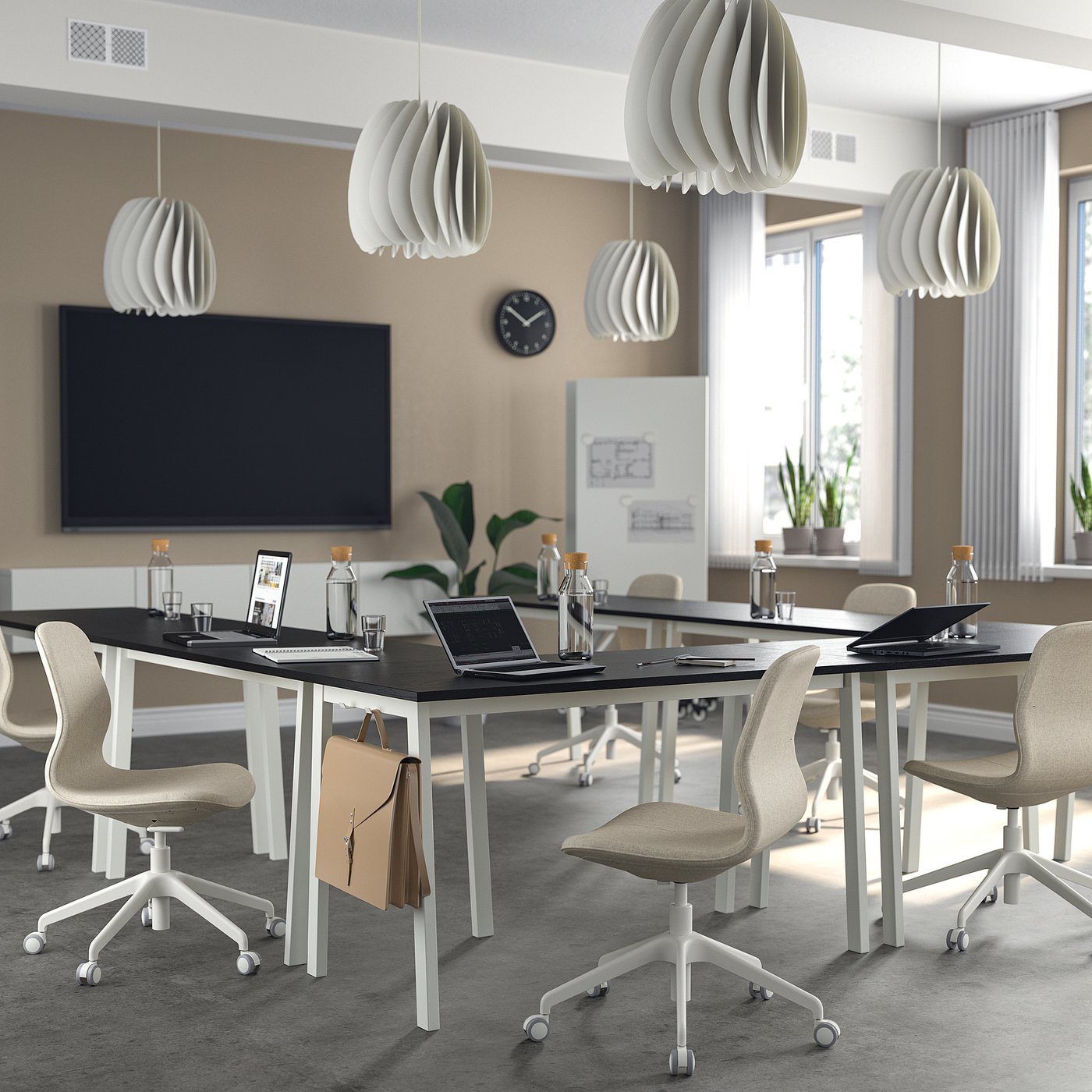 MITTZON conference table, black stained ash veneer/white, 551