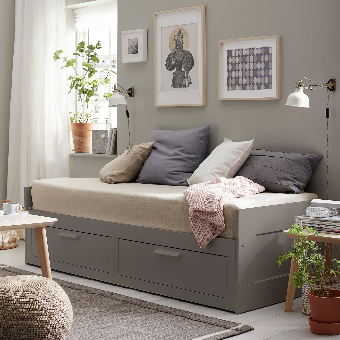 BRIMNES daybed frame with 2 drawers, gray, Twin - IKEA