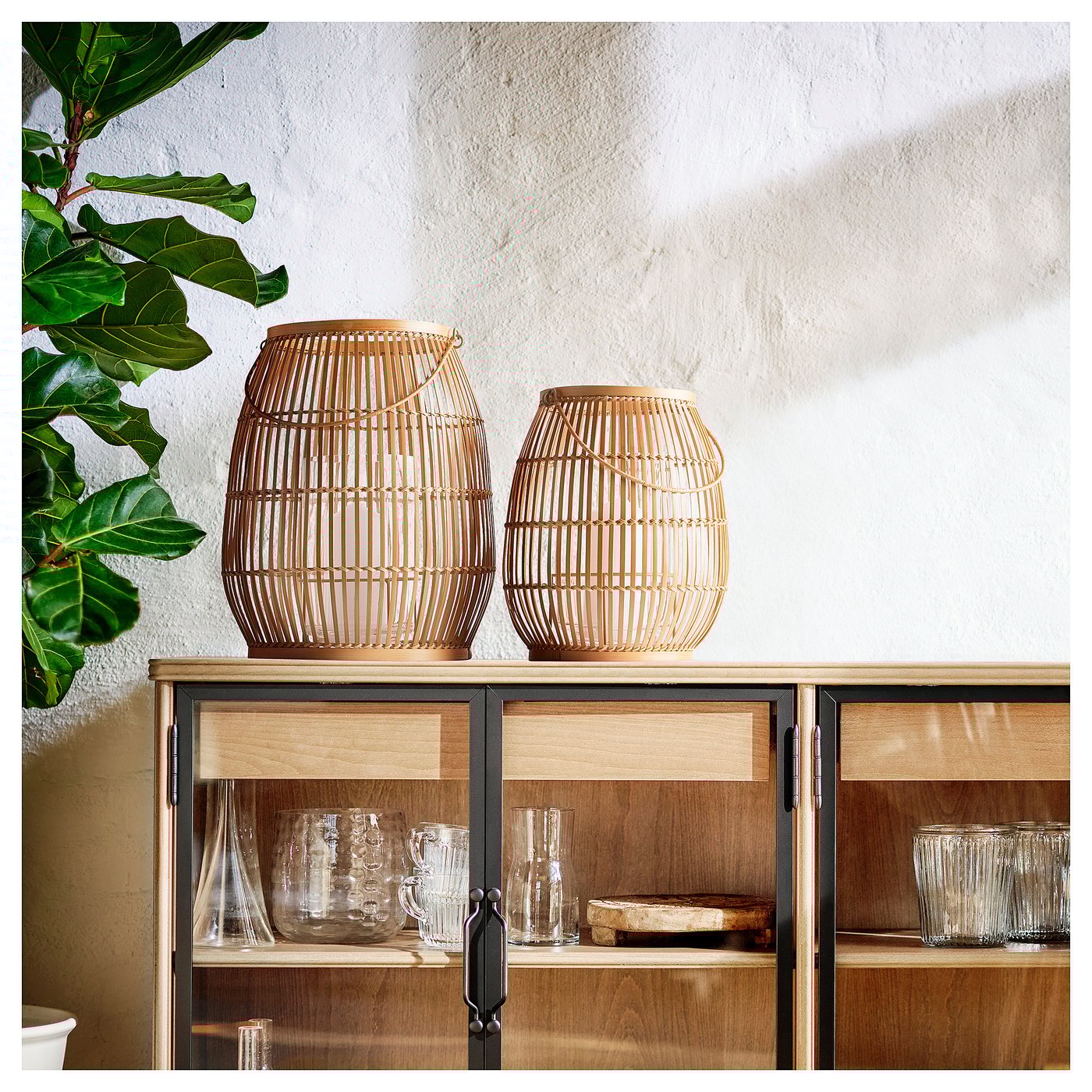 HÖVISK lantern for block candle, handmade bamboo, 11