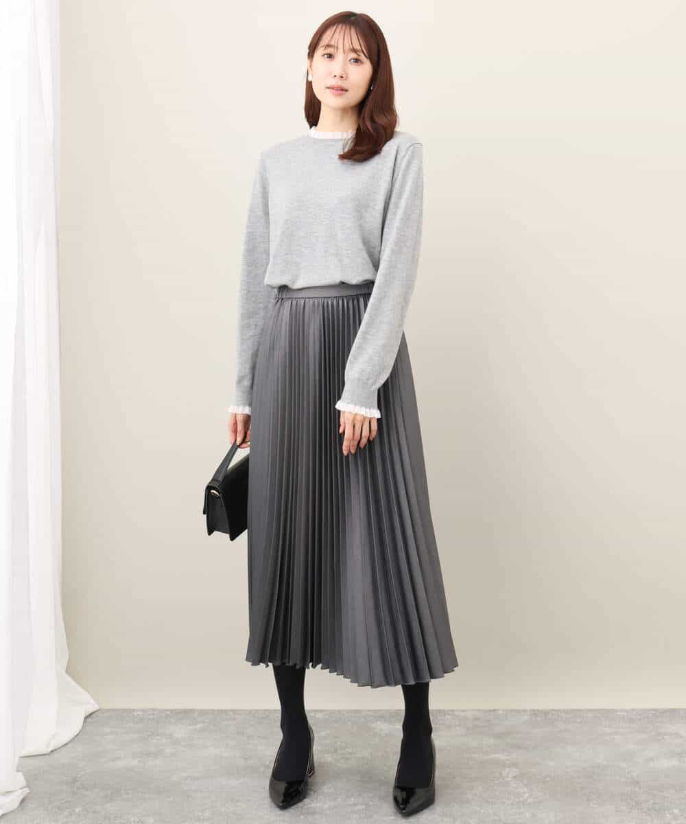 レザーライクプリーツスカート/洗える(ミモレ丈スカート) | MK MICHEL