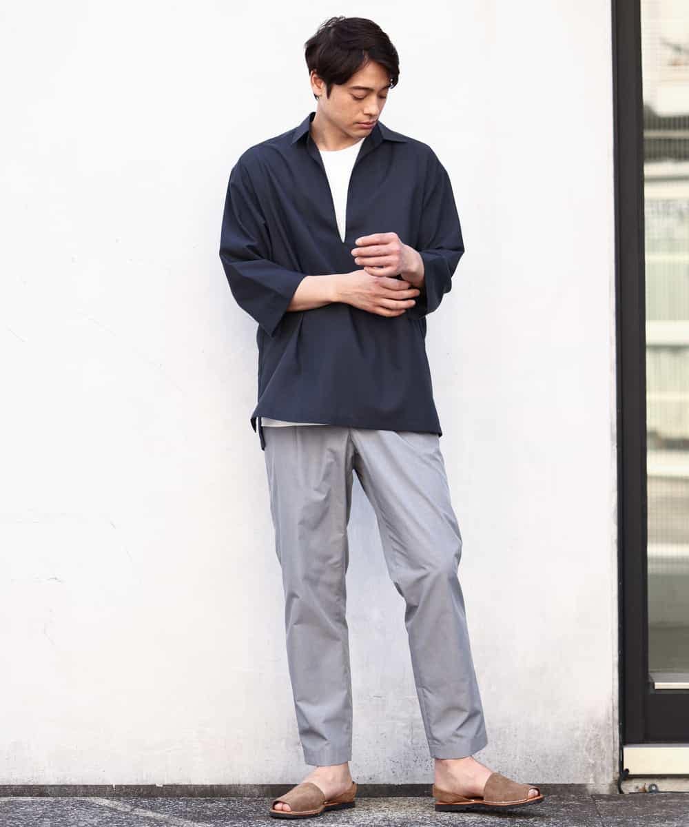 シワになりにくい】リネン混Vネックスキッパーシャツ 7分袖（さらリネ