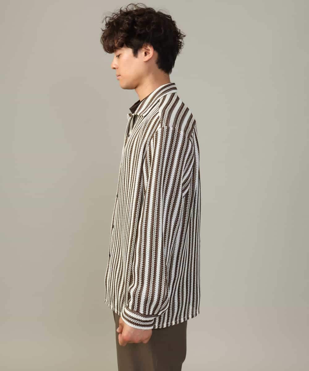 洗濯機で洗える】ストライプレースオープンカラーシャツ(ブラウス