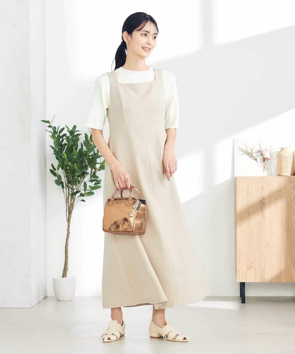 接触冷感/UVカット/イージーケア】麻調ノースリーブフレアワンピース