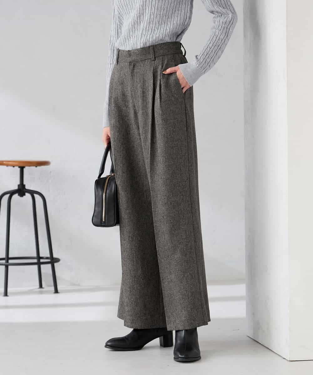 マシンウォッシャブル】ツイード調ワイドパンツ(ガウチョ・ワイド