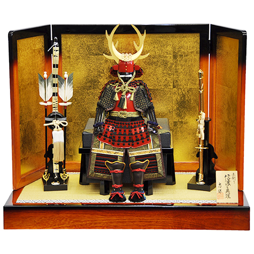 人形の平安大新 / 【五月人形】【平飾り】真田幸村公 赤塗南蛮甲冑飾り