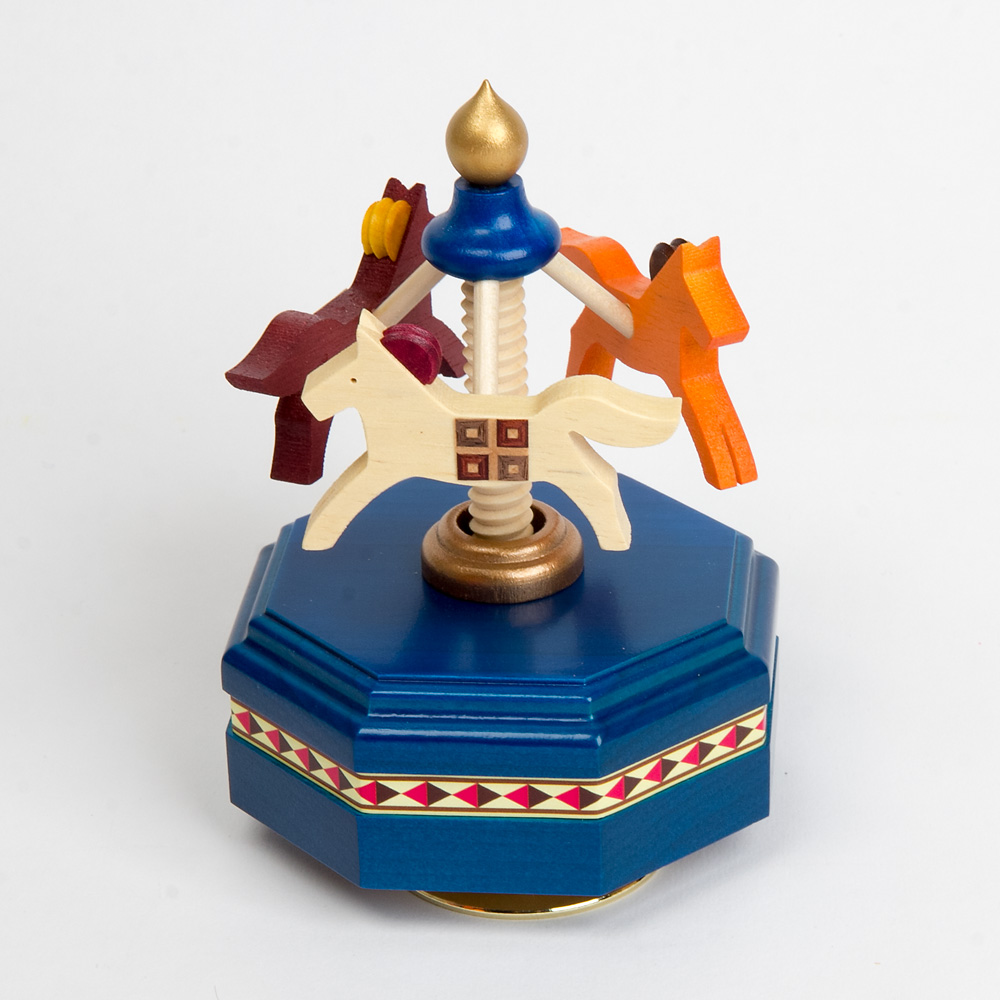オルゴール 木馬のメリーゴーランド（小）青 ：おもちゃ：百町森