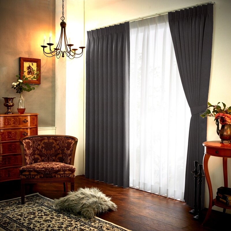 静 カーテン JF-94048R ダークグレー ｜ジャストカーテン