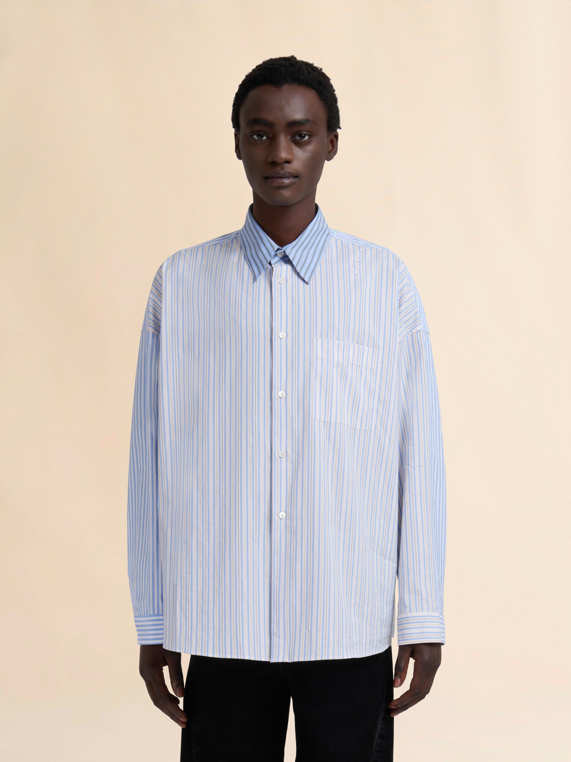 ライトブルー オーガニックポプリン製ミックスストライプシャツ | Marni