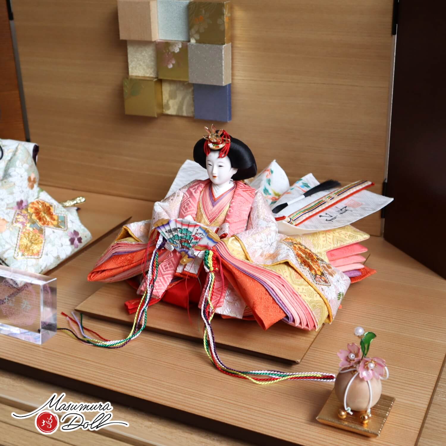 新作 小出松寿 作 11番 京刺繍金駒「螺鈿 松皮に桜」薄緑 薄ピンク