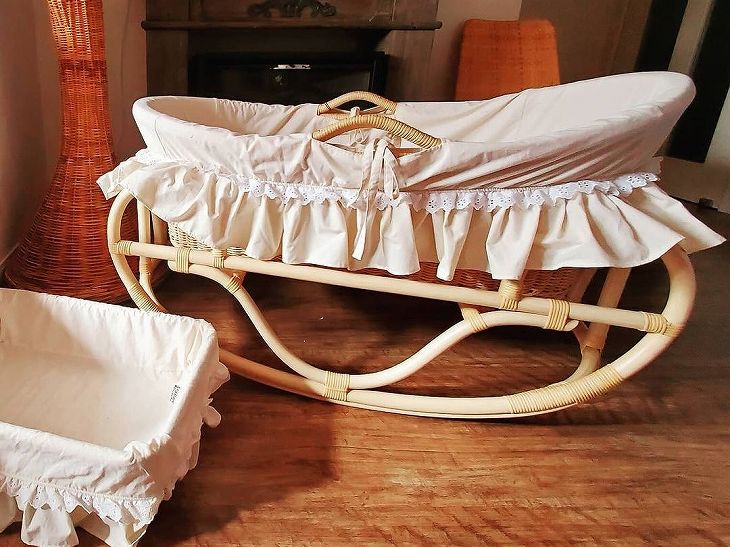 籐ゆりかご【マット/フリル付】｜BA-002 | ラタンゆりかご・ラタン