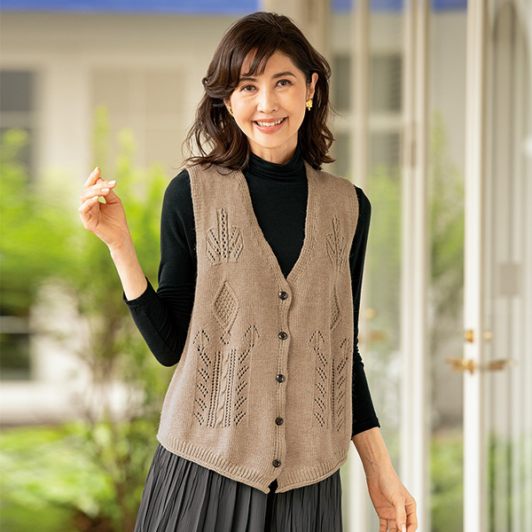 透かしジャカードニットベスト◎ | 京都通販ミセスのファッション館・本店
