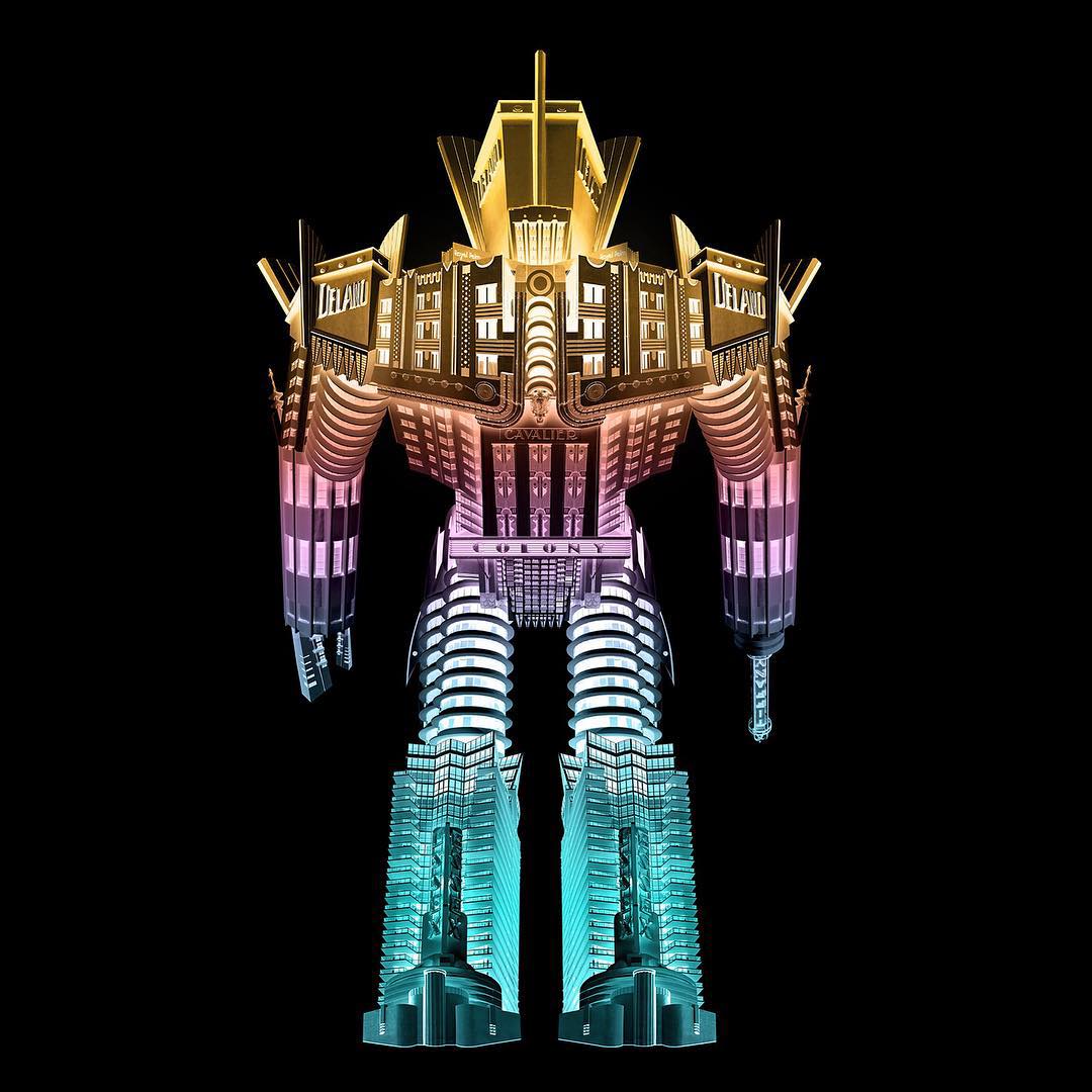 This is a Skyscraper Robot Mashup of Miami's Most Iconic Art Deco