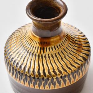 小鹿田焼 坂本浩二窯 一輪挿し 飛び鉋 飴 ｜ みんげい おくむら （日本