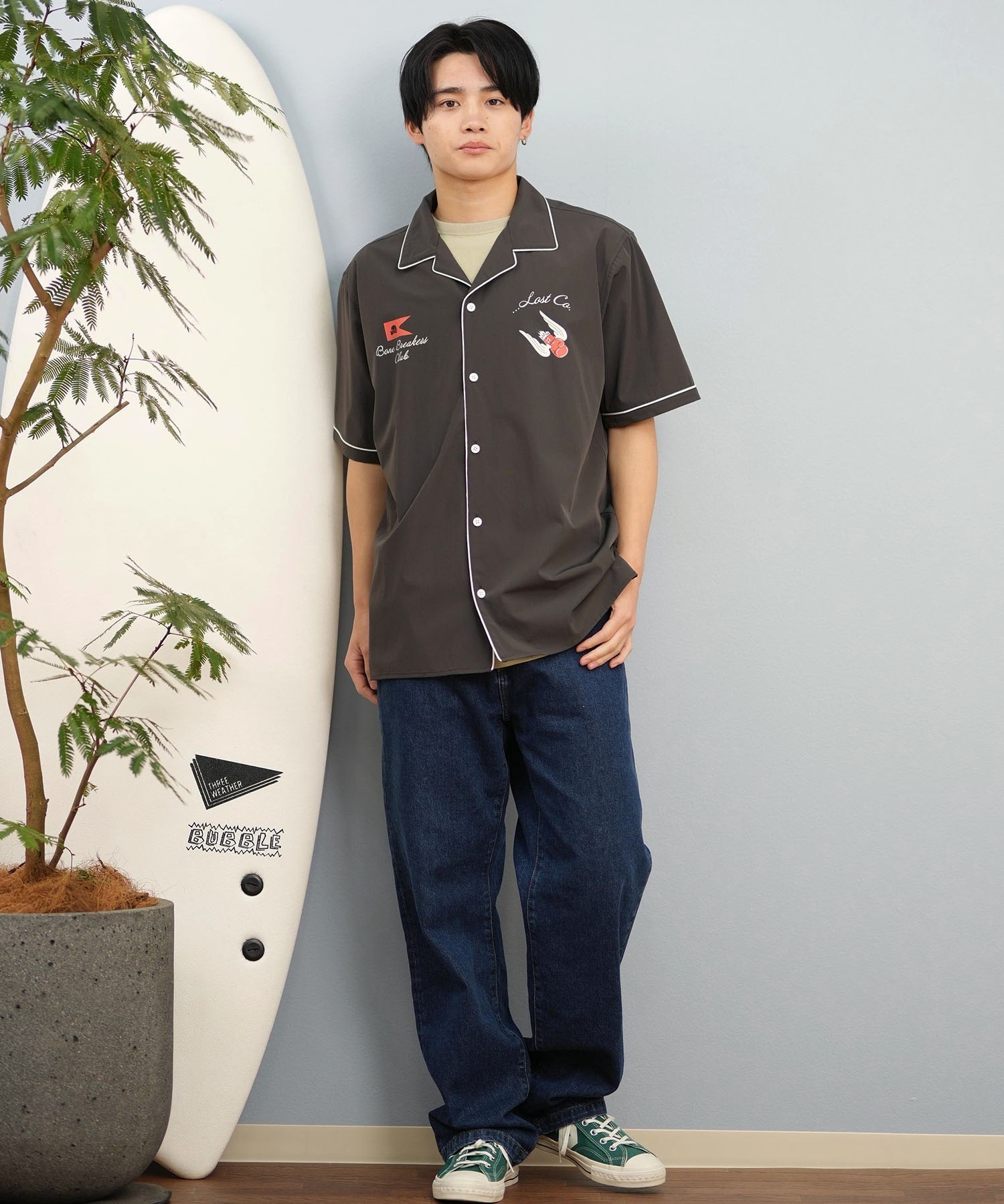 lost ロスト 半袖 シャツ メンズ ボウリングシャツ バックプリント