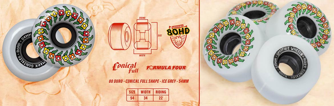 Spitfire Gonz Flower Conical Full 80HD 56mm 80a Grey - CalStreets