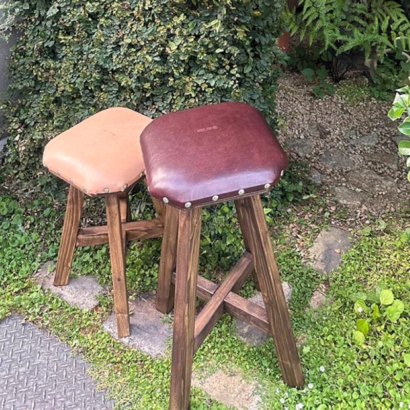 珈琲染め革【45cm】木製スツール 【受注生産】stool | Leather Factory