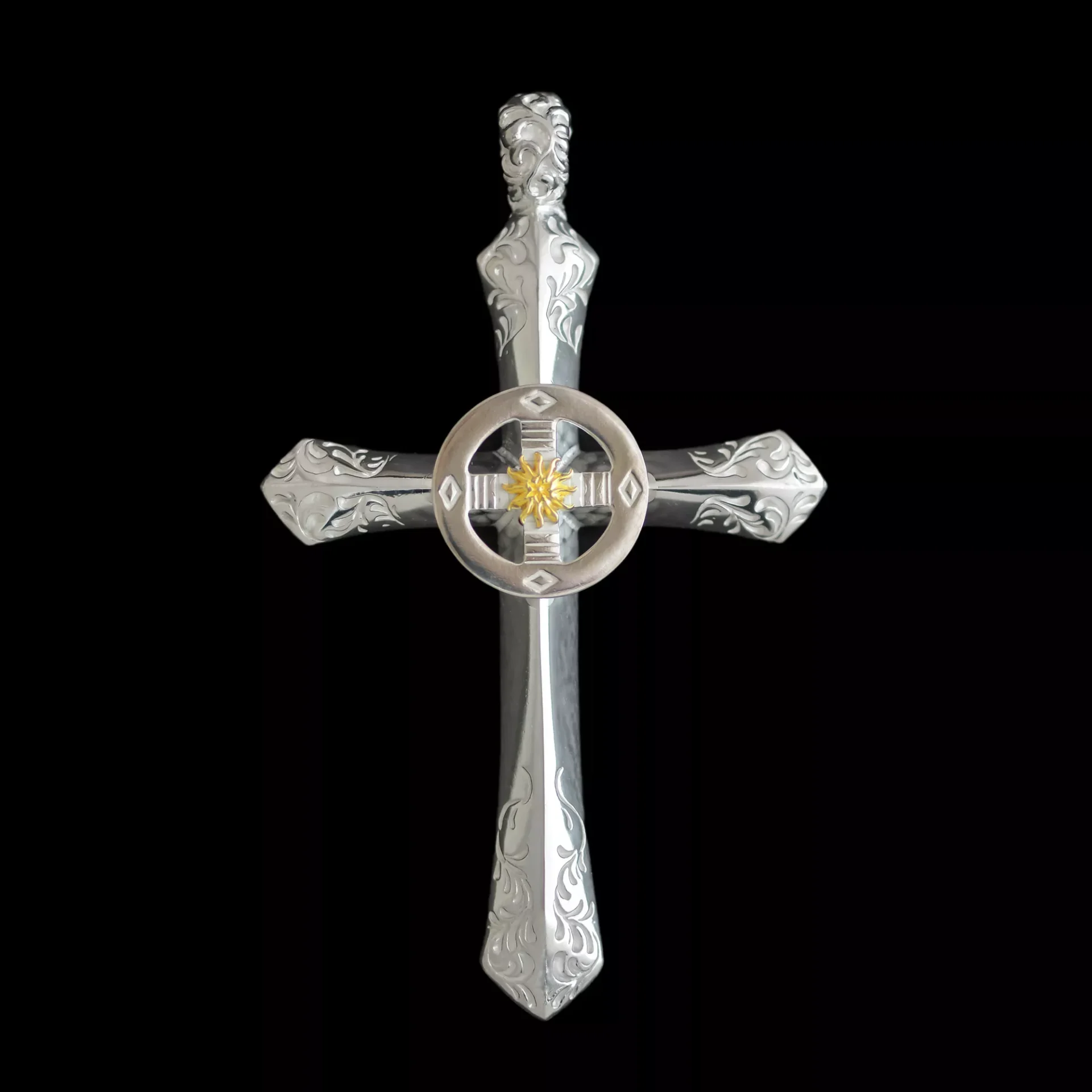 SV Arabesque Cross with K18 Sun SV Wheel - Lakey Jewelry