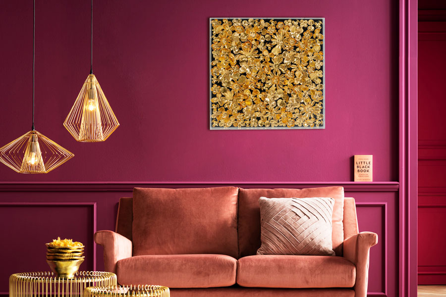 ゴールドフラワー デコフレーム 60×60cm - アート・インテリア絵画の