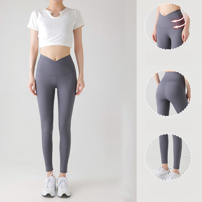 レギンス タイツ ヨガパンツ 激安 全3色 ハイウエスト クロスV ヒップ