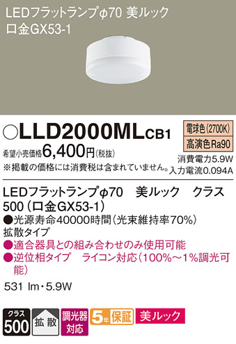 Panasonic ランプ LLD2000MLCB1 | 商品紹介 | 照明器具の通信販売
