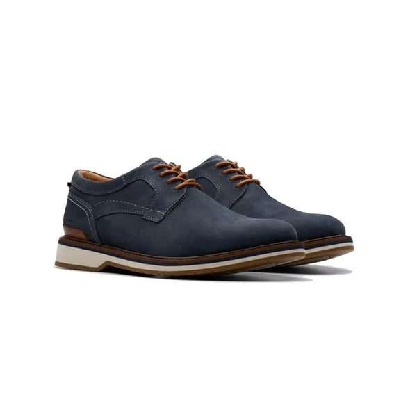 CLARKS MONAHAN PLAIN TOE LACE OXFORD NAVY NUBUCK - MENS - Lamey