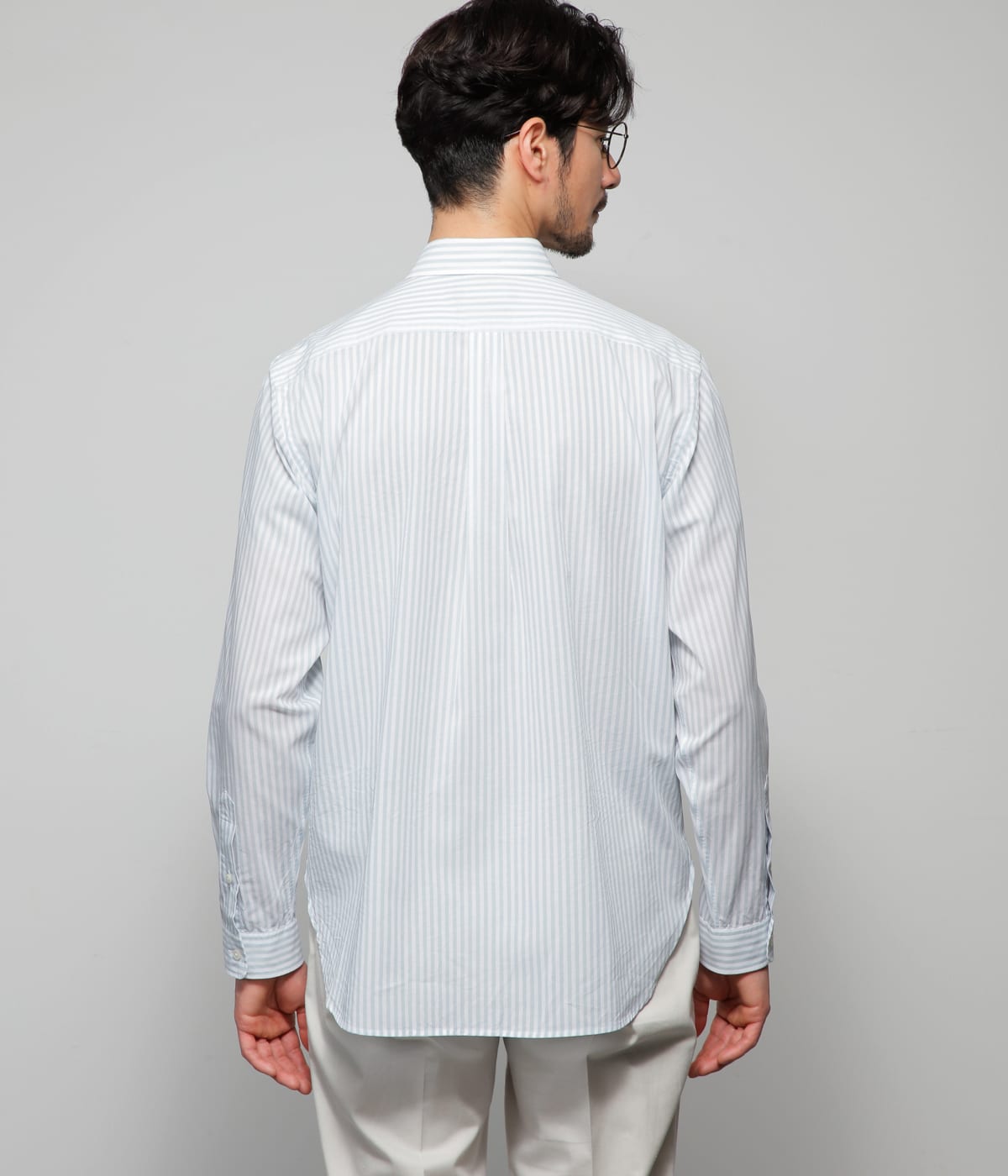 UCT】ライトグリーンストライプ 長袖ボックスシルエットシャツ