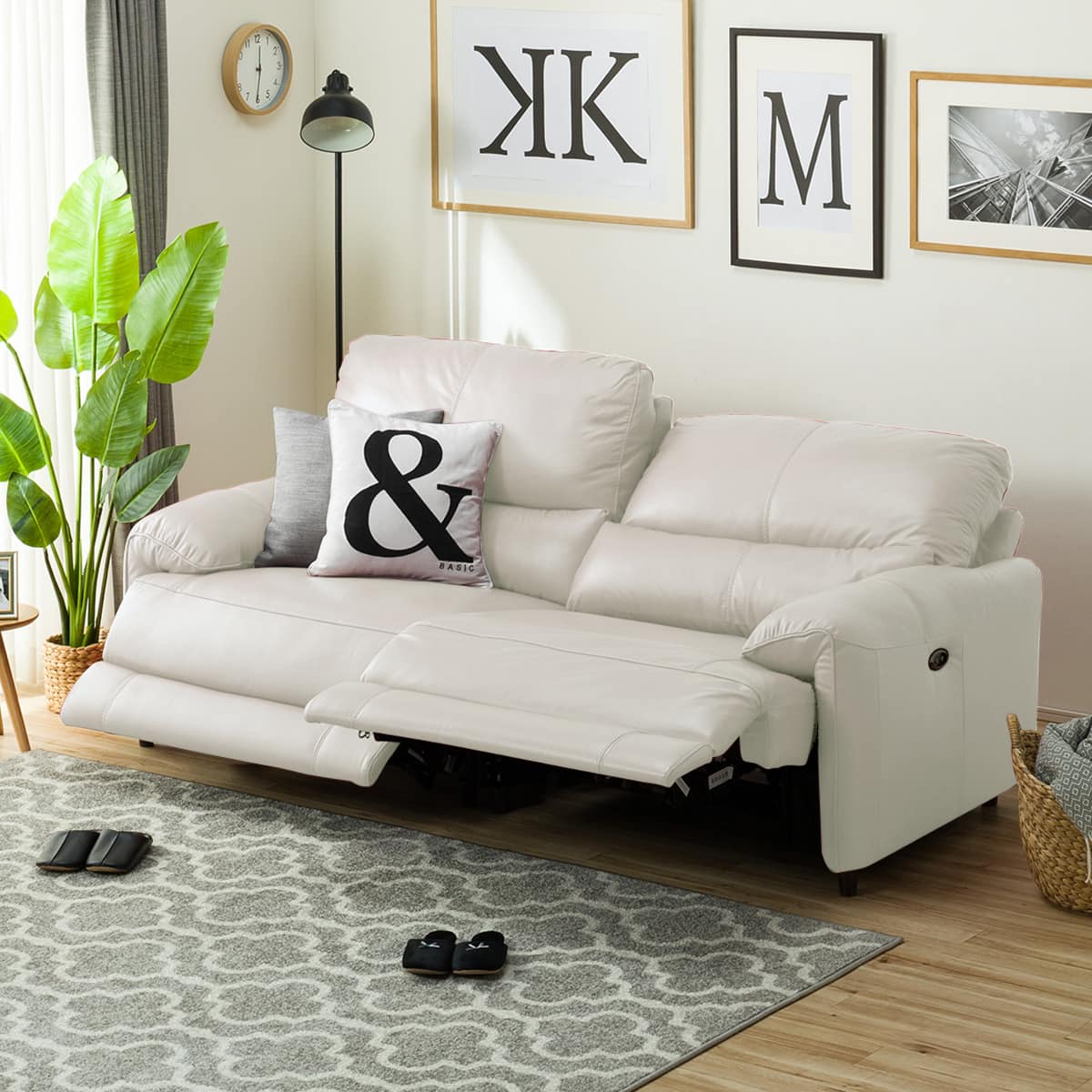 3人掛け両電動リクライニングソファ 本革(一部合成皮革)タイプ