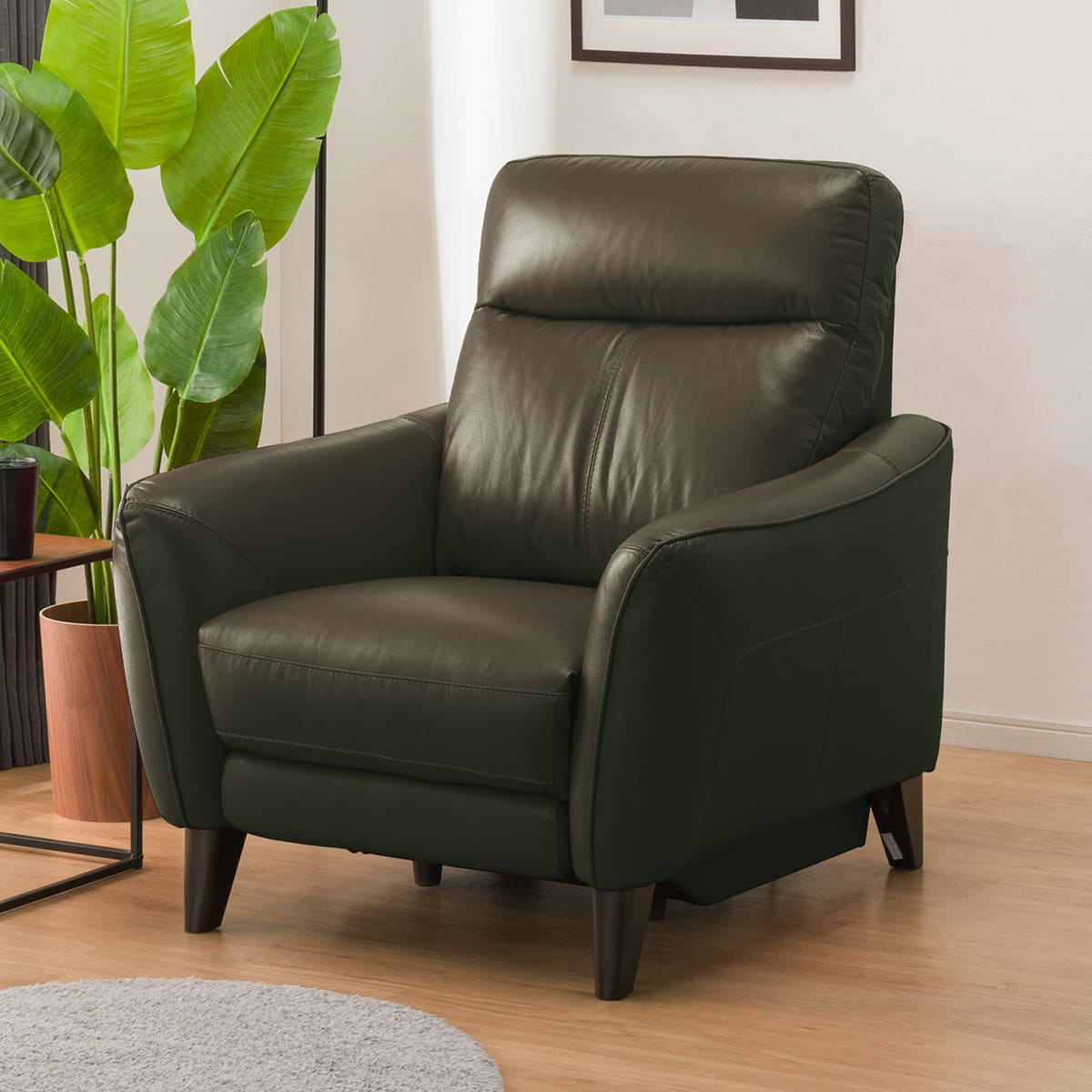 1人掛け電動リクライニングソファ 本革(一部合成皮革)タイプ (アネーロ