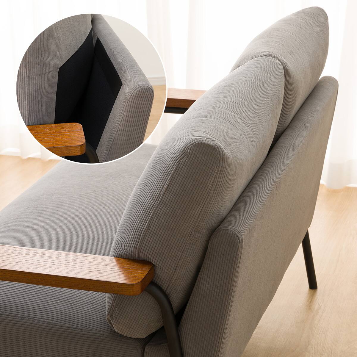 コーデュロイ生地のコンパクトソファ 布張りタイプ (GC03 DGY