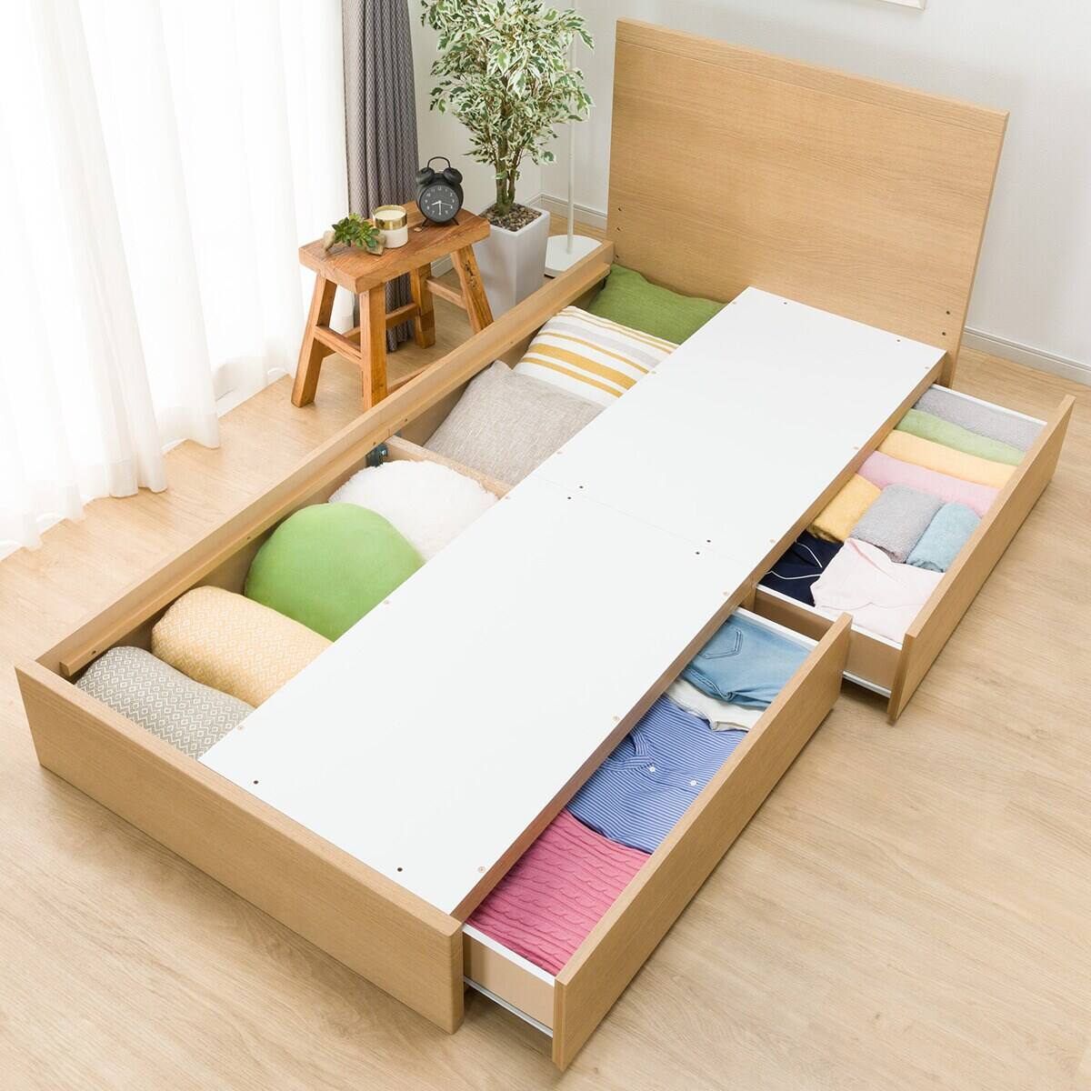 シングル 収納付きベッドフレーム(NS-001 浅型/床板 LBR) | ニトリ