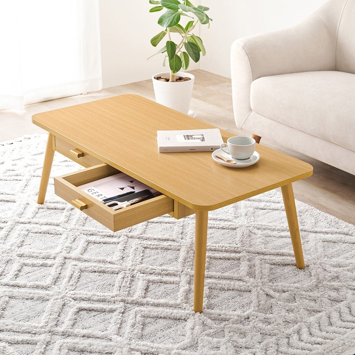 両面引き出し付き 角丸センターテーブル (幅100cm NA) | ニトリネット