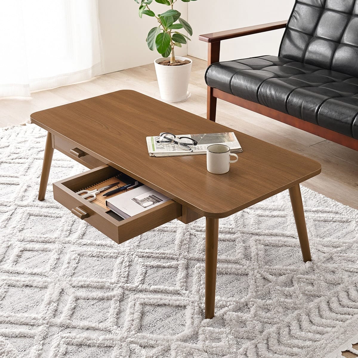 両面引き出し付き 角丸センターテーブル (幅100cm BR) | ニトリネット