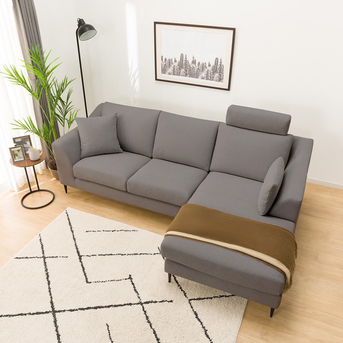 傷・汚れに強い カウチソファ + ヘッドレスト1個セット 布張りタイプ