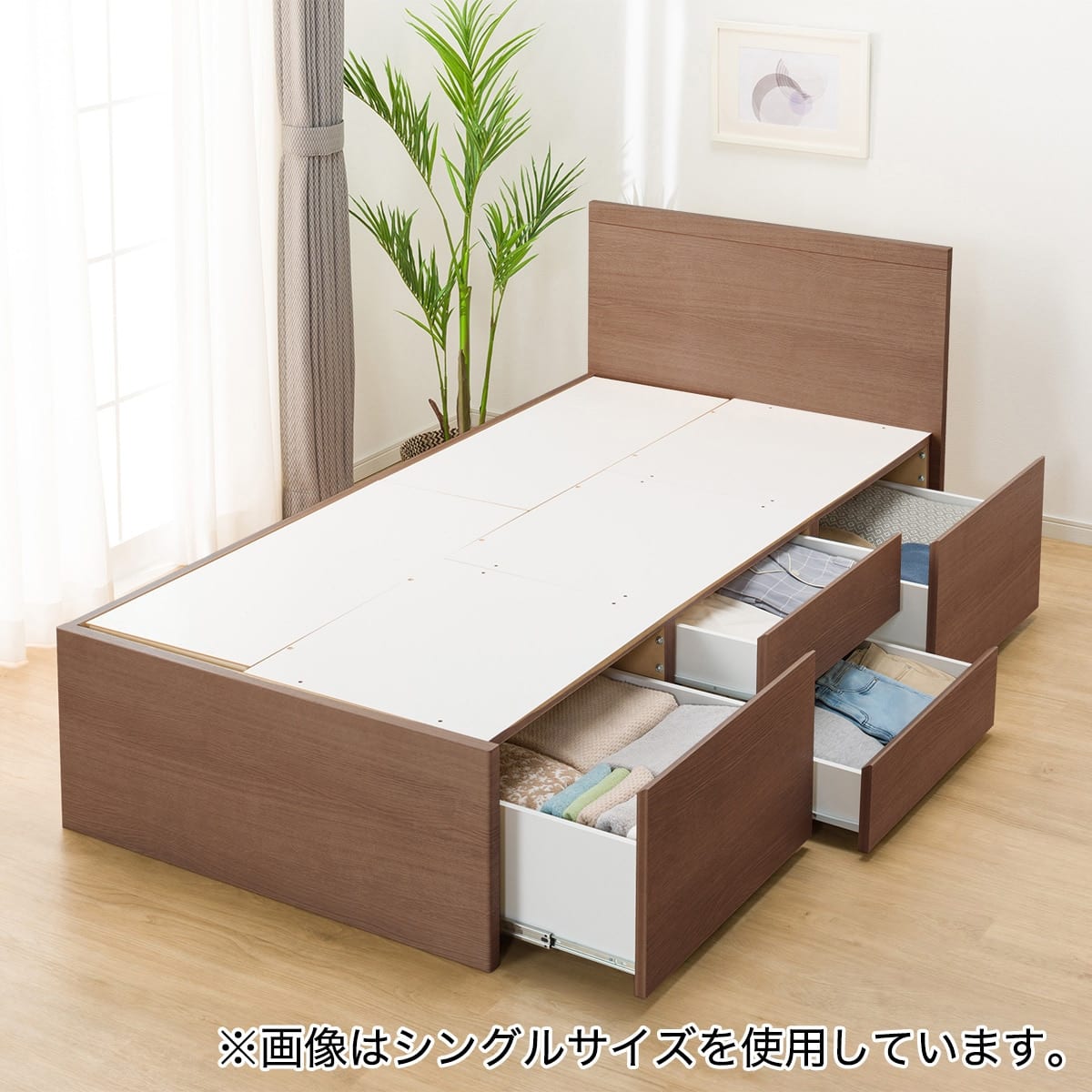 ダブルフラットヘッドボードチェストベッドフレーム(N-ジオF MBR 40M-T