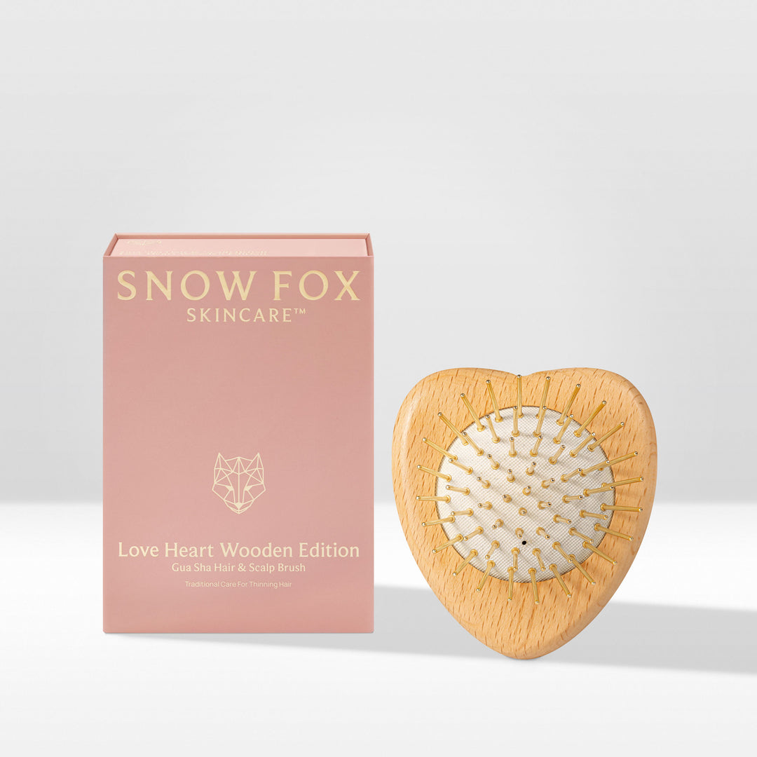 Gua Sha Hair & Scalp Brush: Love Heart Wooden Edition – Snow Fox