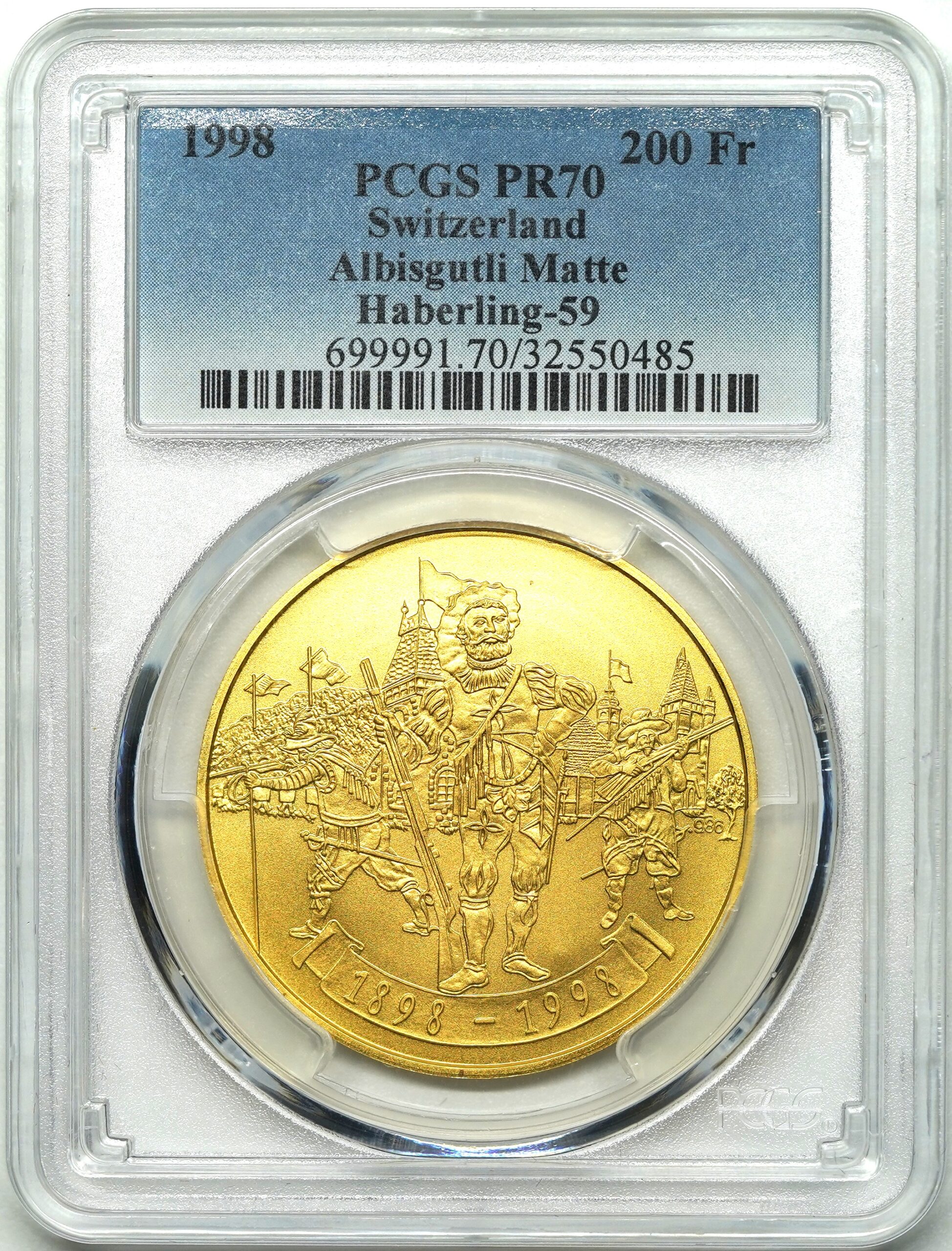 Sold】1998年 スイス アルビスグトリ 射撃祭 200フラン金貨 PR70 PCGS