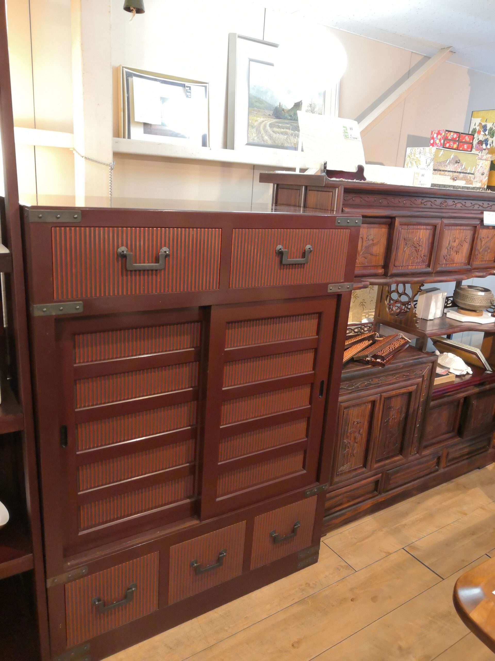 中古品 】和製ヴィンテージ 昭和レトロ 箪笥 和家具 水屋箪笥 飾り棚